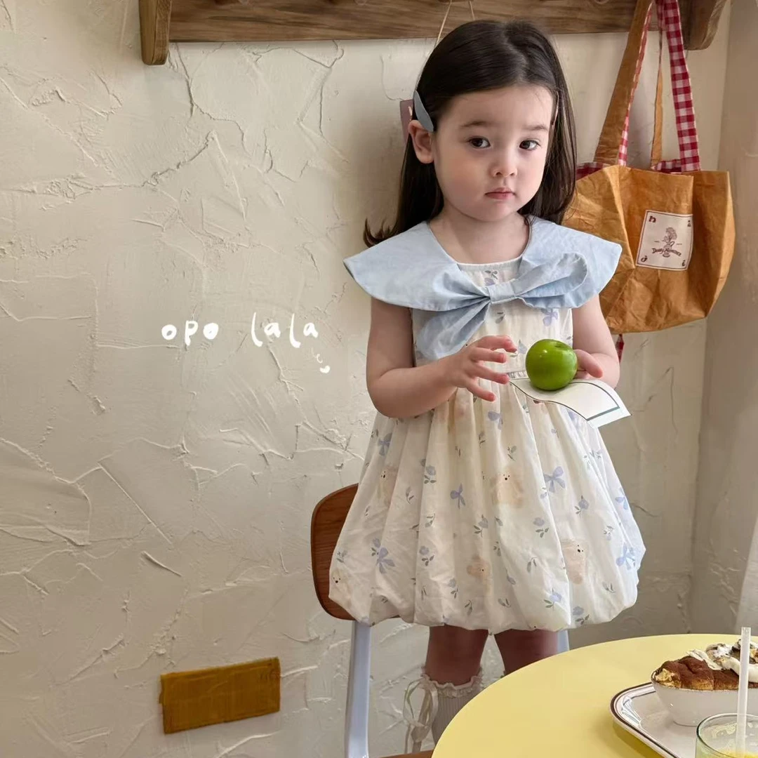 【Opolala 】2025新款夏款韩系甜美风蝴蝶结小兔子印花花苞裙