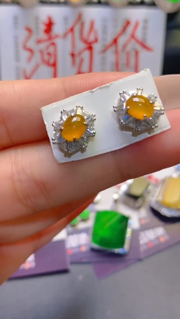 翡翠银S925镶嵌耳饰天然