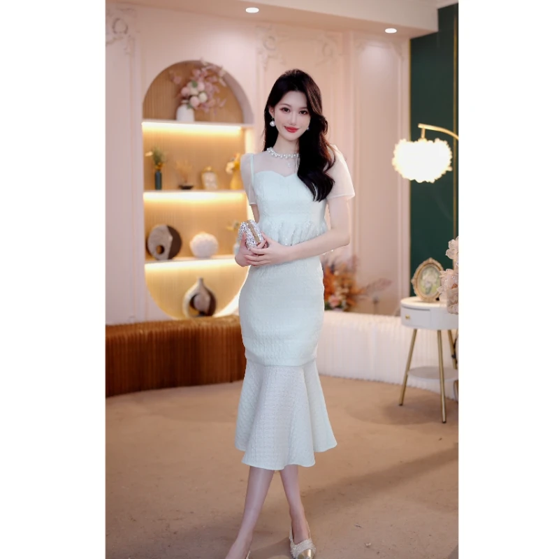 2025夏季新款女装气质修身显瘦时尚轻奢名媛包臀短袖连衣裙6134
