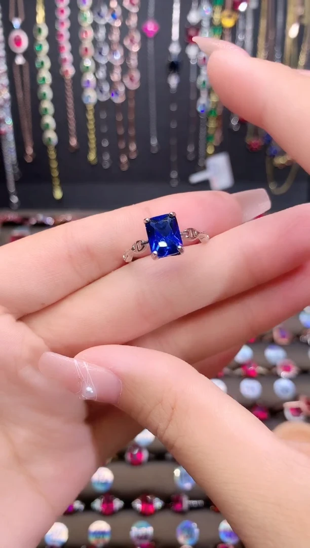 蓝宝石戒指银S925镶嵌银色79