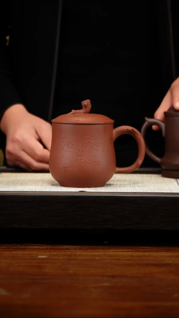 紫砂茶壶泥绘盖杯