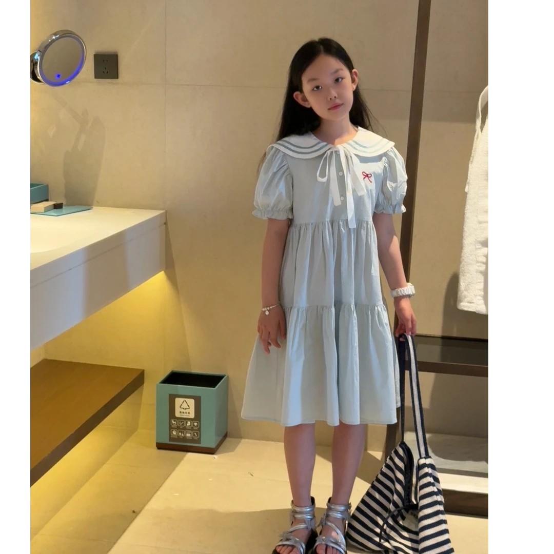 现货      2025新款夏季儿童时尚女童学院连衣裙80002