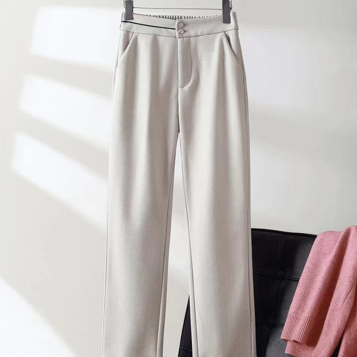 【裤长96-99CM】高腰扣腰烟管裤时尚百搭直筒裤外传秋冬宽松(10号)