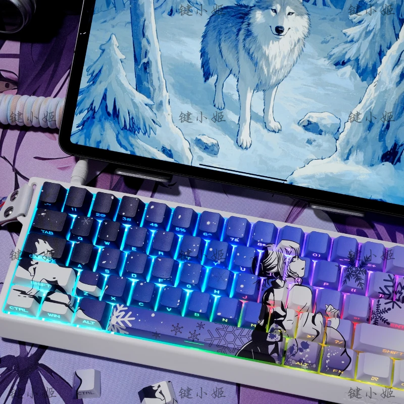 Sakura Raven键帽雪狼原厂高度侧刻透光PBT材质五面热升华键帽