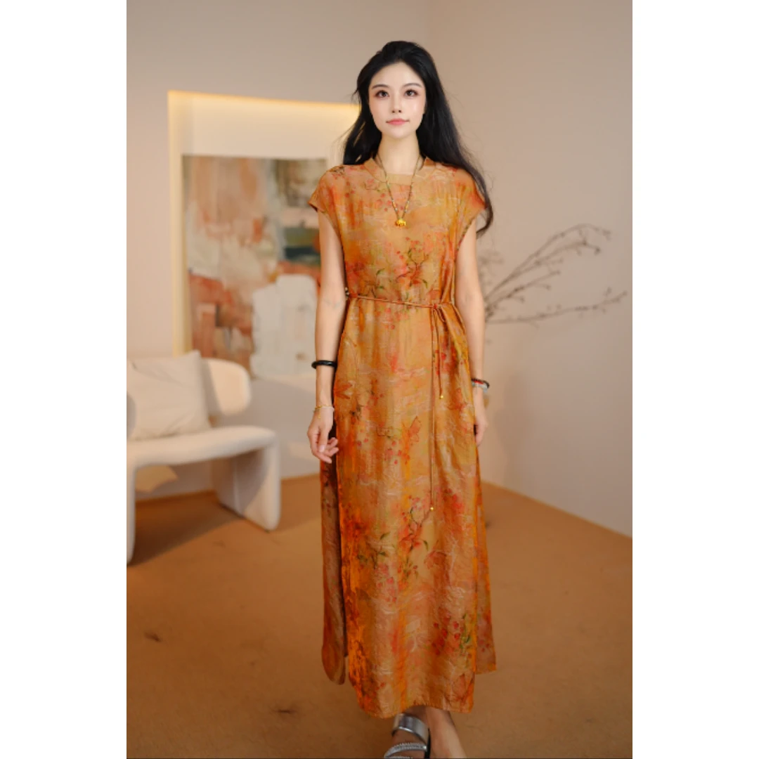 [‌秋日花影]新中式国风显瘦气质碎花无袖仙女裙