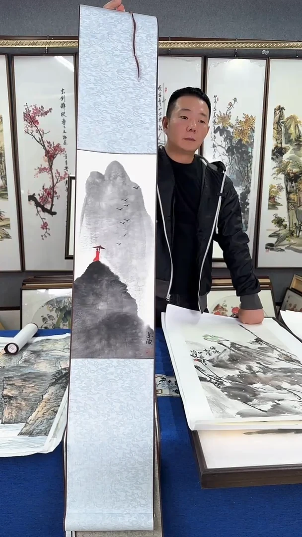 国画禅意山水卷轴20*125