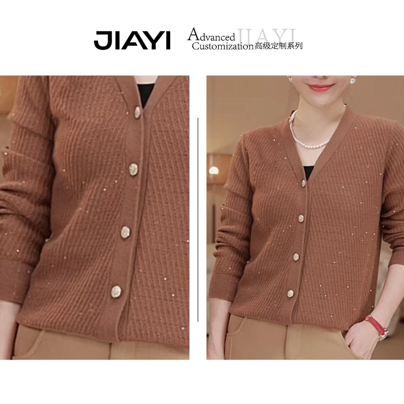 【嘉一】立体坑条亮晶晶时尚V领开衫 JYD-B236161