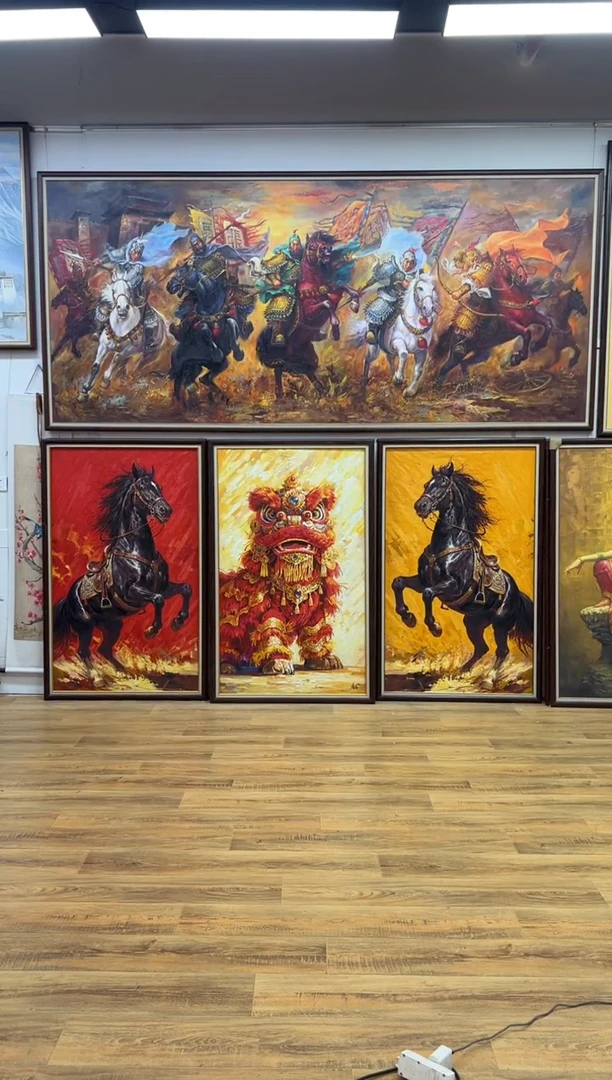 油画宿****司醒狮办公室茶室玄关走廊家居挂画客厅挂画油画版画