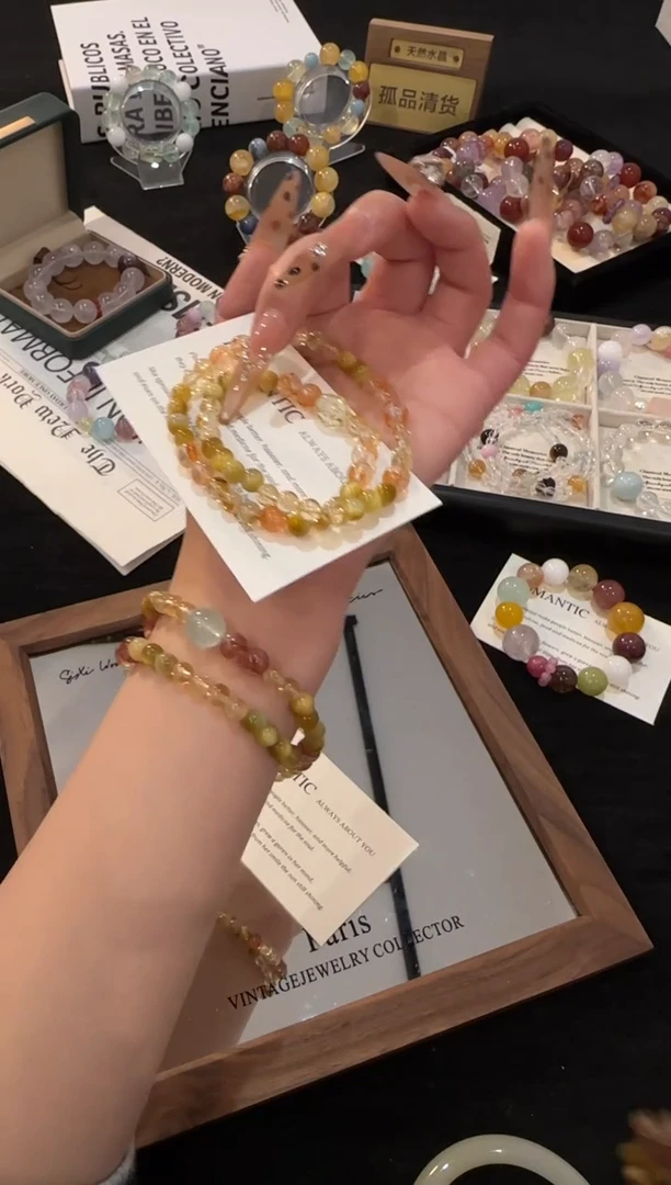 未镶嵌手链水晶金虎眼双圈x3236