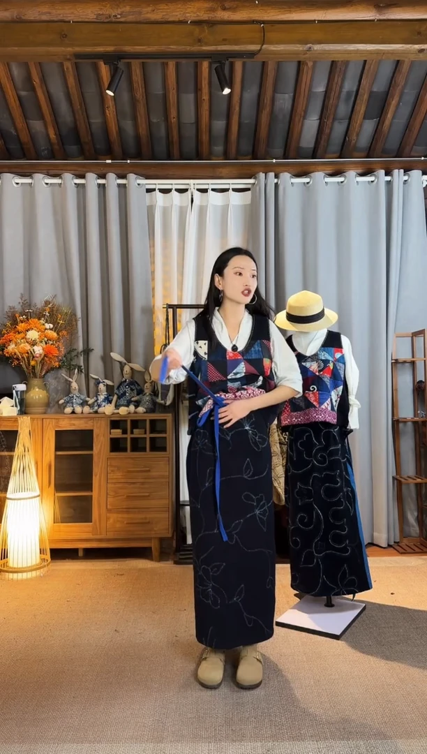 【闪购商品】设计师款蓝缝染一片裹裙
