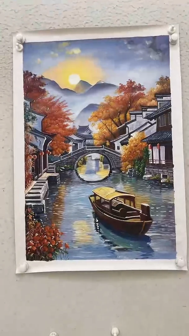 油画水乡 油画 麻布 约60-90厘米