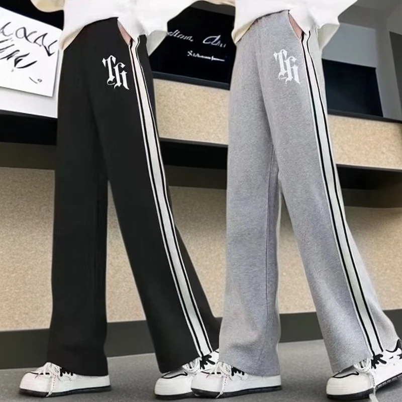 女童裤子春季女孩直筒休闲阔腿裤外穿春秋中大童学生宽松运动卫裤