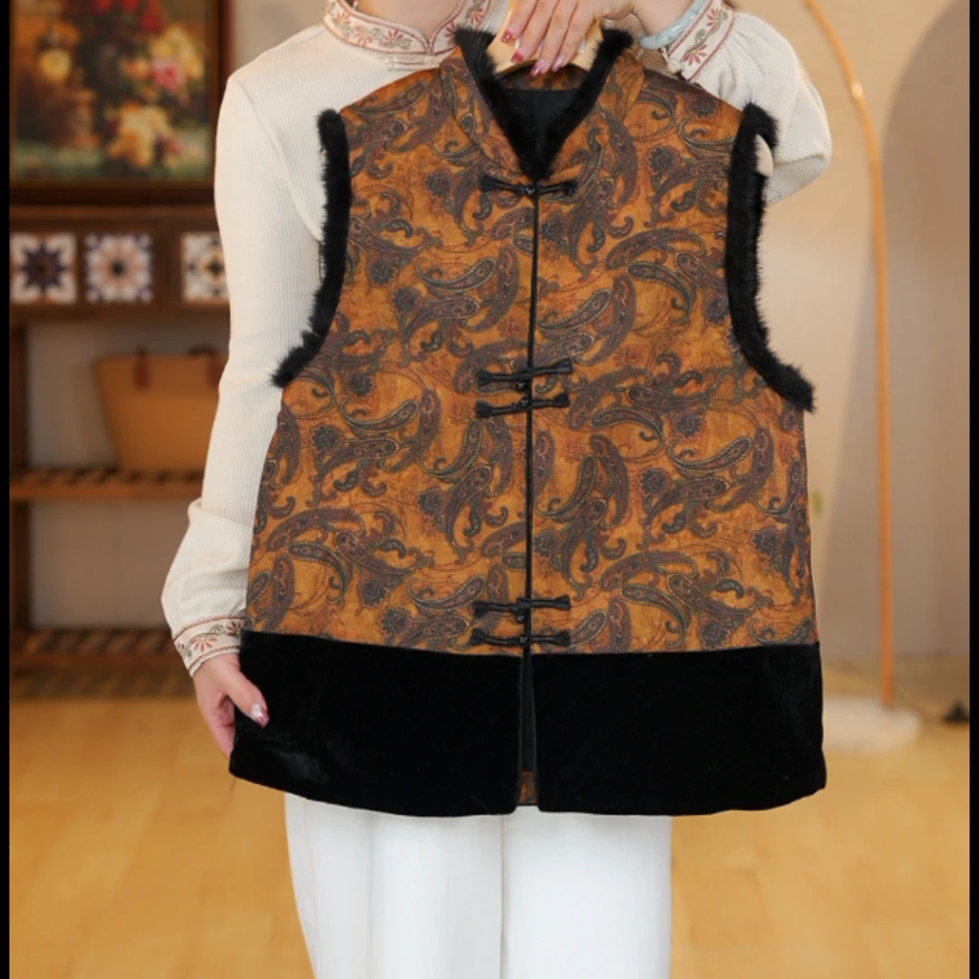 【2508#】新品冬季提花加厚马夹保暖刺绣国风