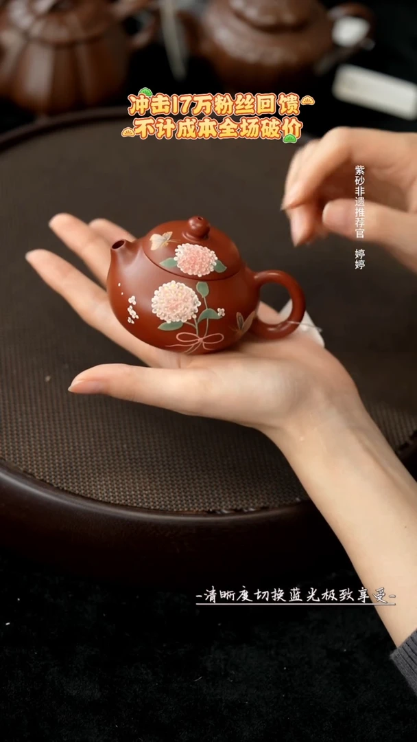 茶壶紫砂HMX10249泥绘文旦朱泥130cc