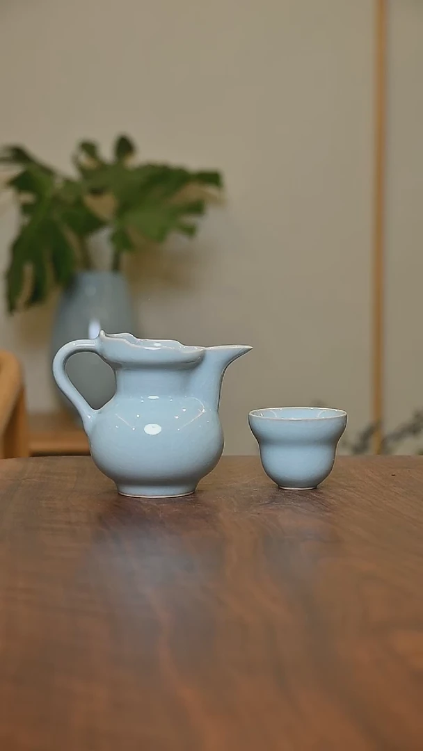 僧帽公道+葫芦杯 天青 微瑕 无款