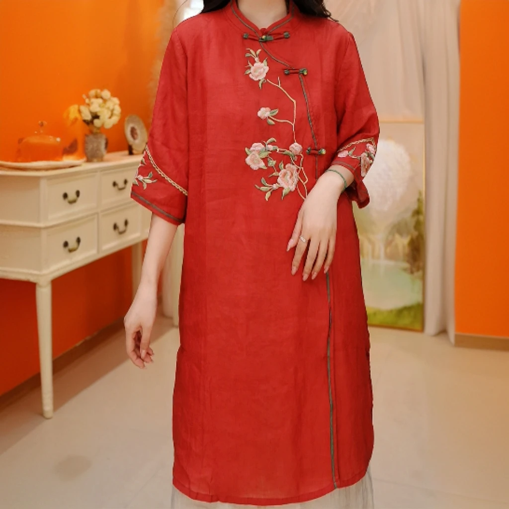 【夏款38号】新中式女装新款盘扣苎麻刺绣上衣