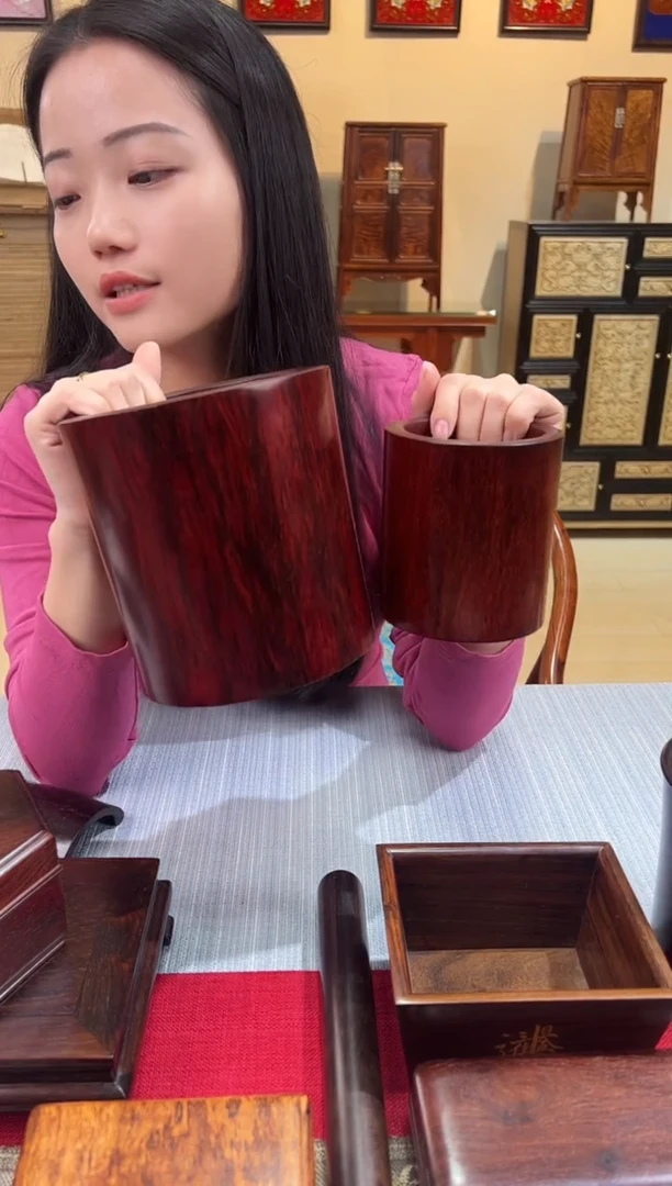 紫檀木类成套家具笔筒【一大一小】一木挖   一物一拍