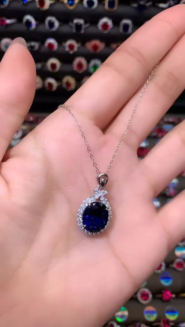 【闪购商品】蓝宝石吊坠(赠链)银S925镶嵌1