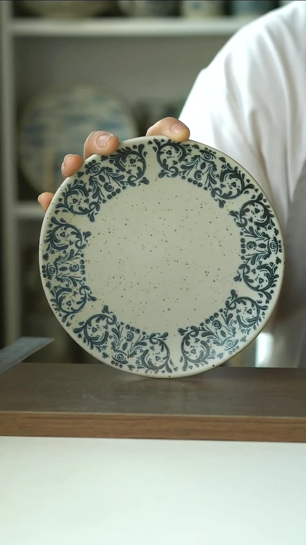 青花手作手绘鸢尾花16cm甜品碟@4-2@