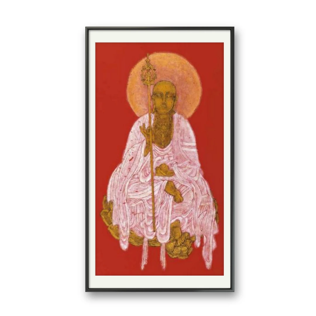 探古寻今地藏王拓画拓片纯手工客厅书房茶室斗方挂画背景国风装饰