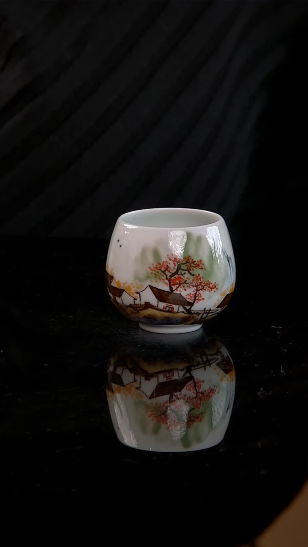 李华手绘釉中五彩江南小景蛋蛋杯