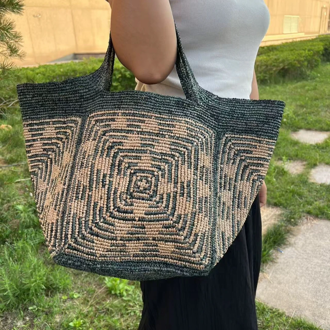 拉菲草敞口双根编织手提包便携公主风城市机能风网红