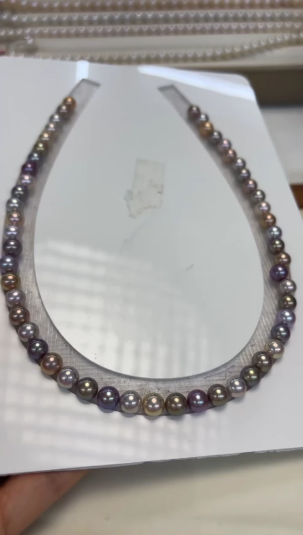 颈饰银S925镶嵌淡水珍珠我*泽7.5-8mm无核糖果52颗