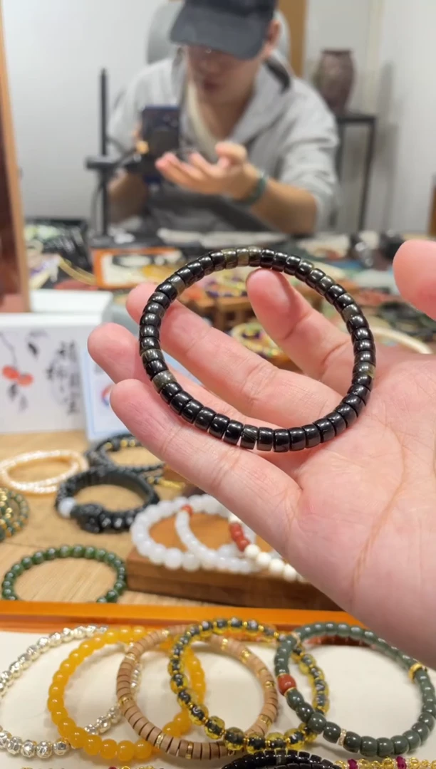 未镶嵌黑曜岩手链6mm精工金耀石手串