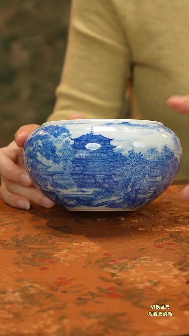 陶不****K师姐手绘青花岳阳楼水洗