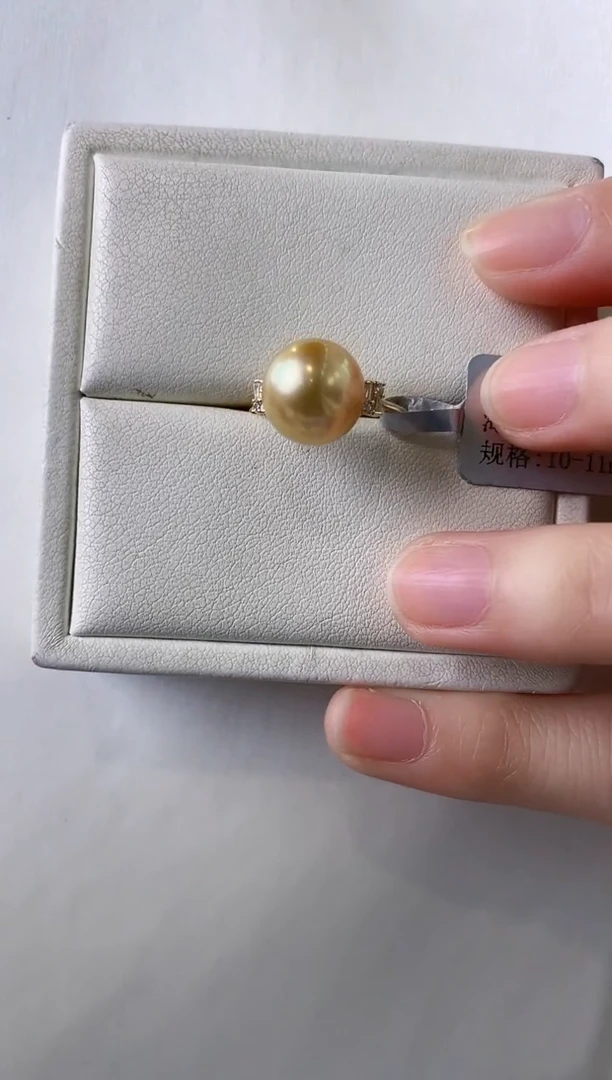 【闪购商品】海水珍珠戒指18K金镶嵌10-11南洋金珍珠戒指