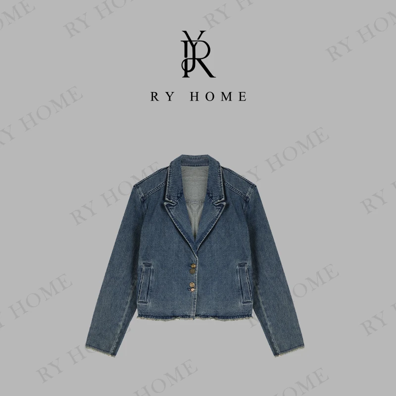 【容雨RYHOME】翻领毛须边牛仔外套W1682