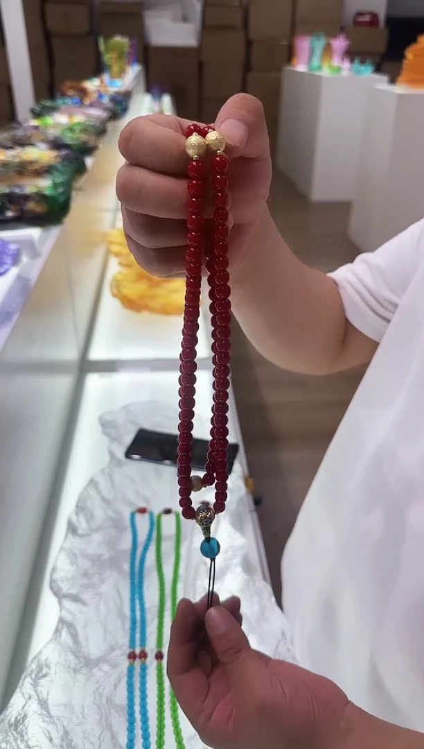 手工艺品琉璃108颗手串红色