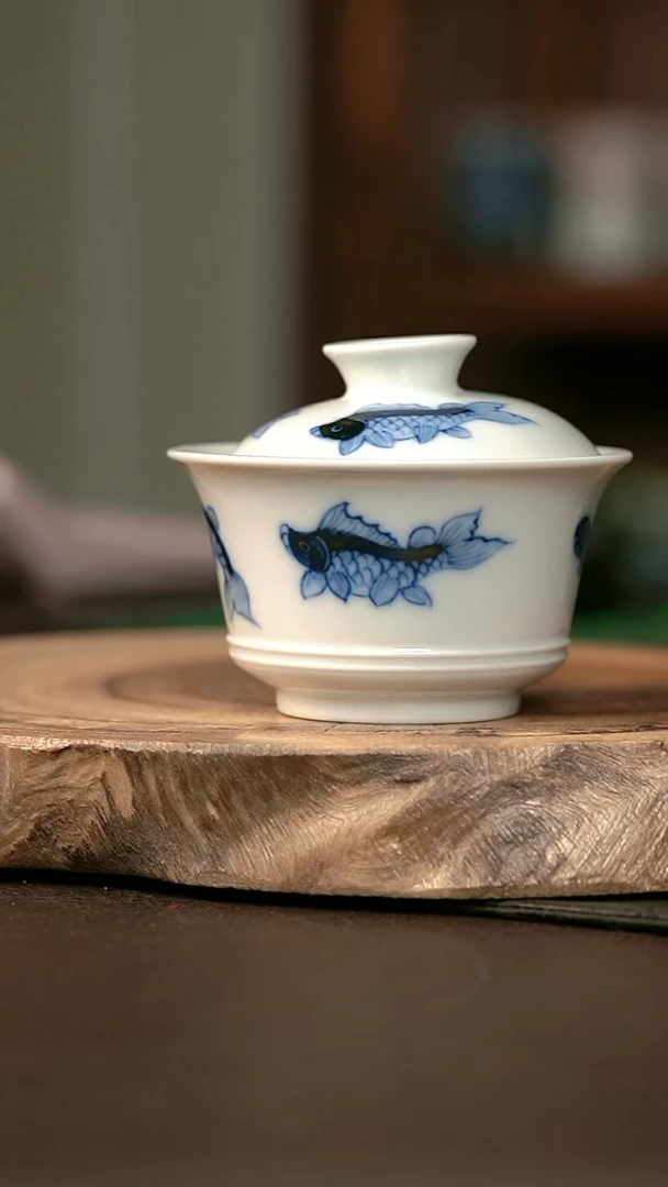 手绘手绘高温现代瓷  柴  有暇 九条鱼矮马蹄150C