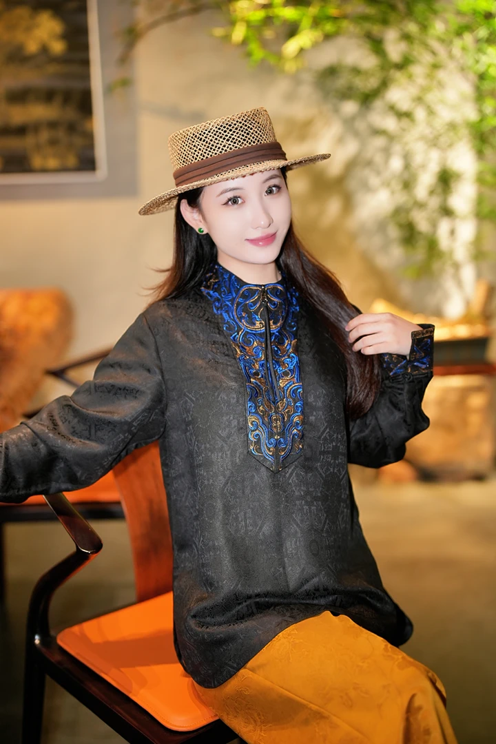 蓝大【绡梦】新中式桑蚕丝长袖上衣5361