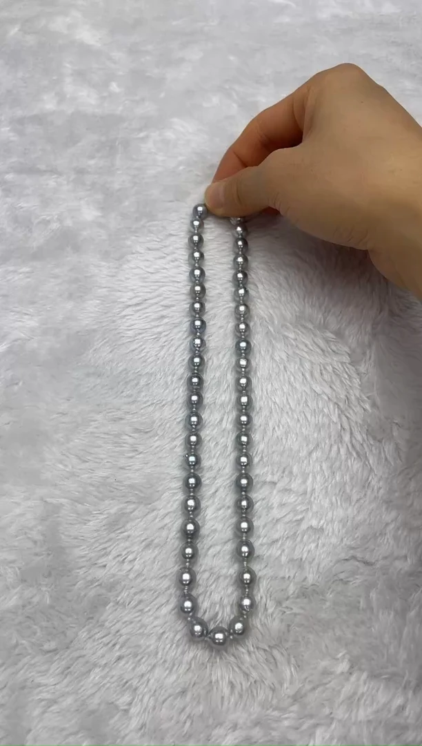 项链银S925镶嵌海水珍珠AK真多麻8-8.5mm