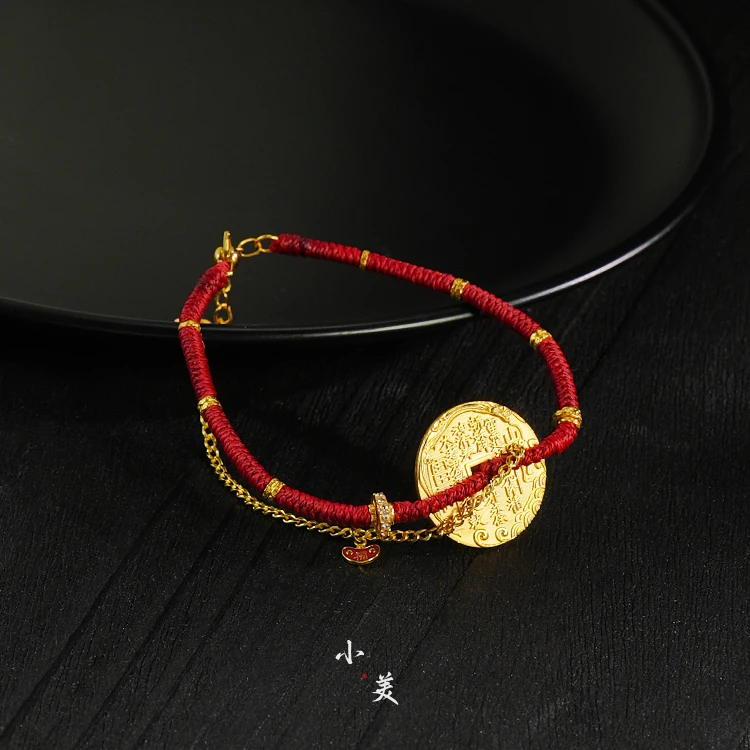 18K金山鬼花钱红手绳 G90586