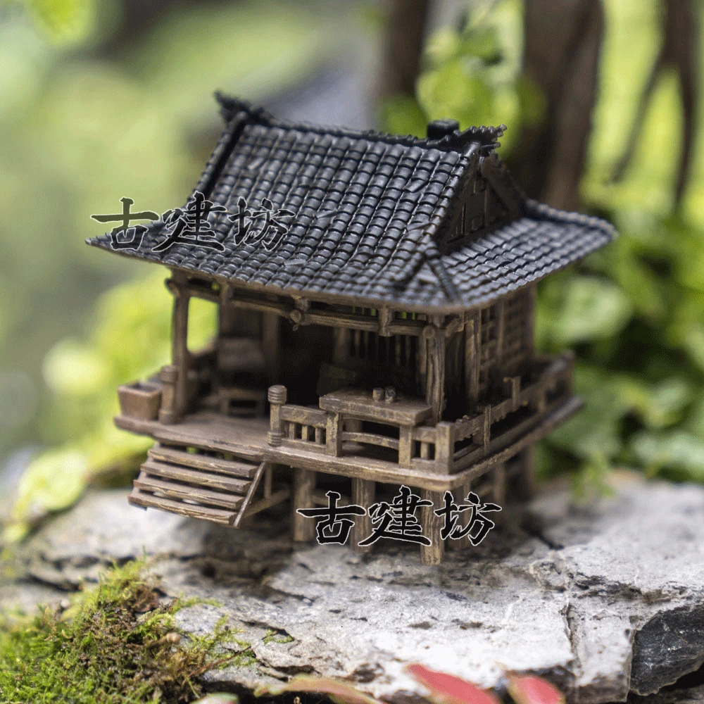 古建坊鱼缸造景微景观盆景假山古风建筑凉亭3D打印树脂摆件模型中