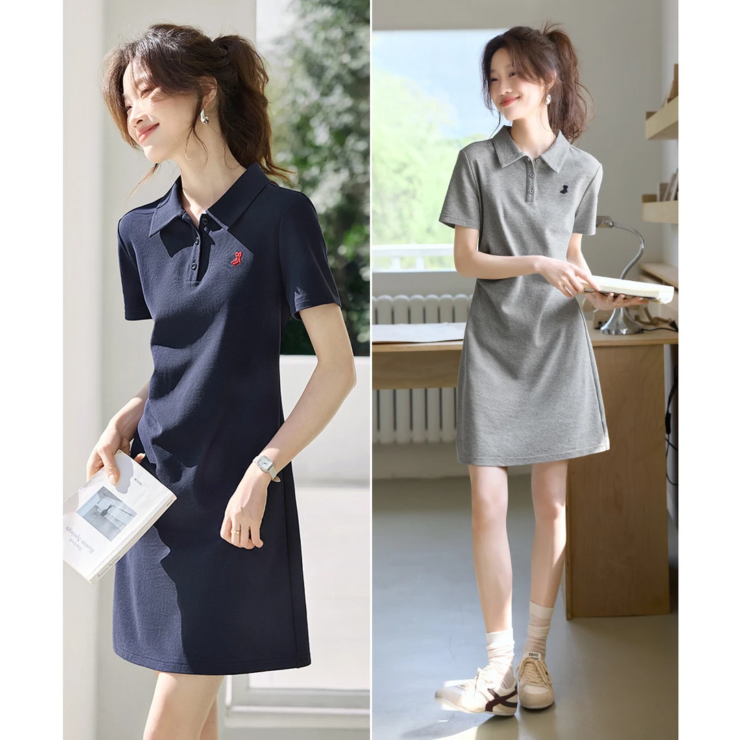 时尚连衣裙女夏季2025新款气质收腰A字裙休闲显瘦衬衫裙子学院风
