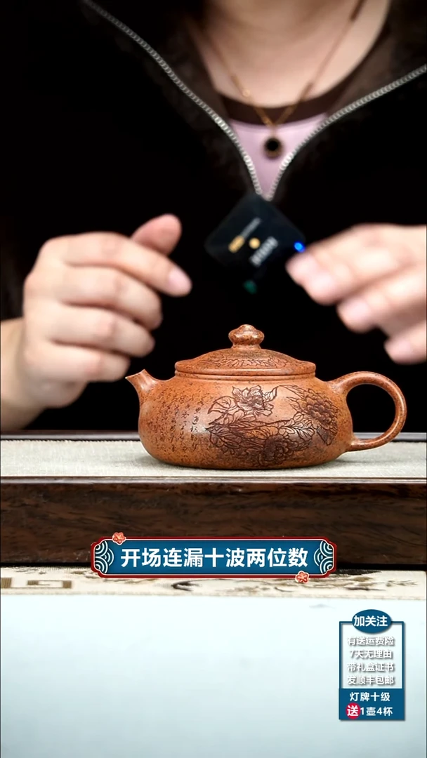 【闪购商品】紫砂茶壶范青天星泥柴烧牡丹寒江200cc