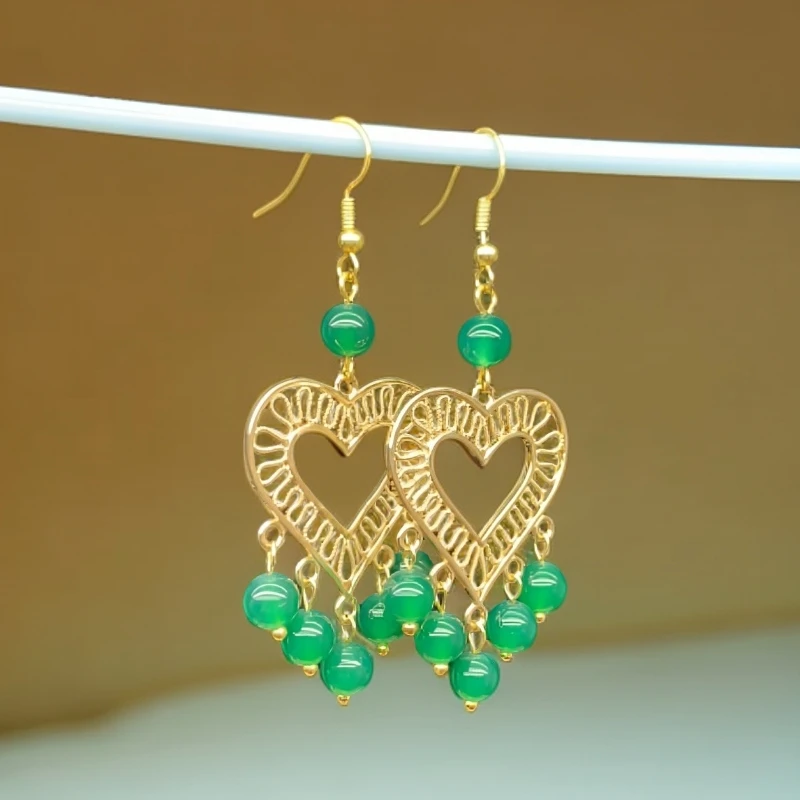 原创设计绿珠径6 mm）民族风绿色女耳环气质耳饰时尚耳坠083