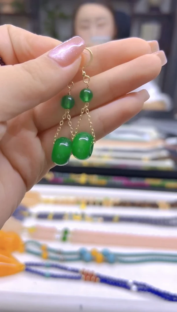 翡翠14K金镶嵌耳饰DIY款E303