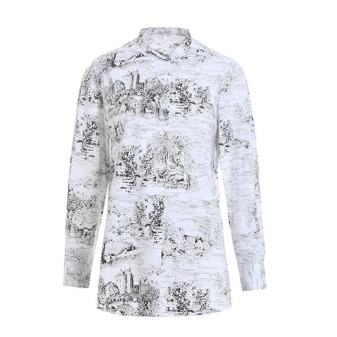 L·W/画而诗时尚百搭气质休闲高级印花长袖女士立领衬衫LBE52013