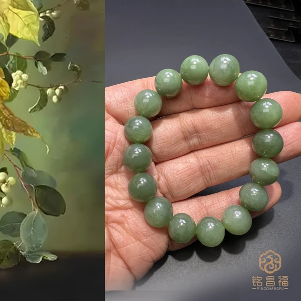 精品天然和田玉碧玉粉青手串（12mm）519-26