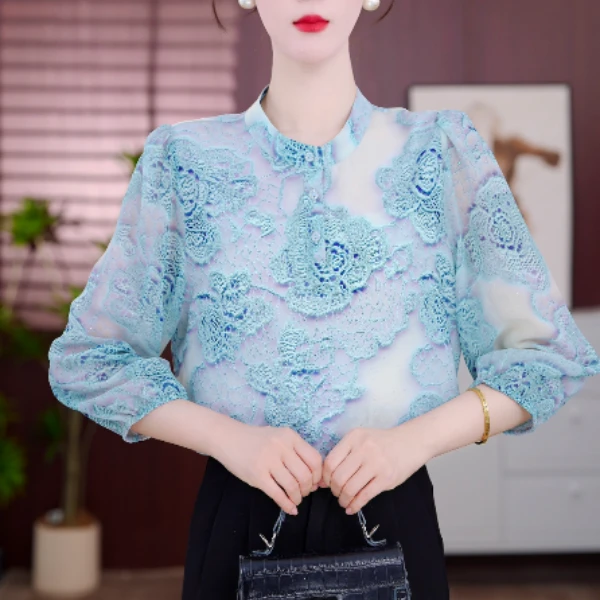 2025新款穆蓝云風优雅小衫洋气衣服基础款衬衫短袖女上衣打底薄夏