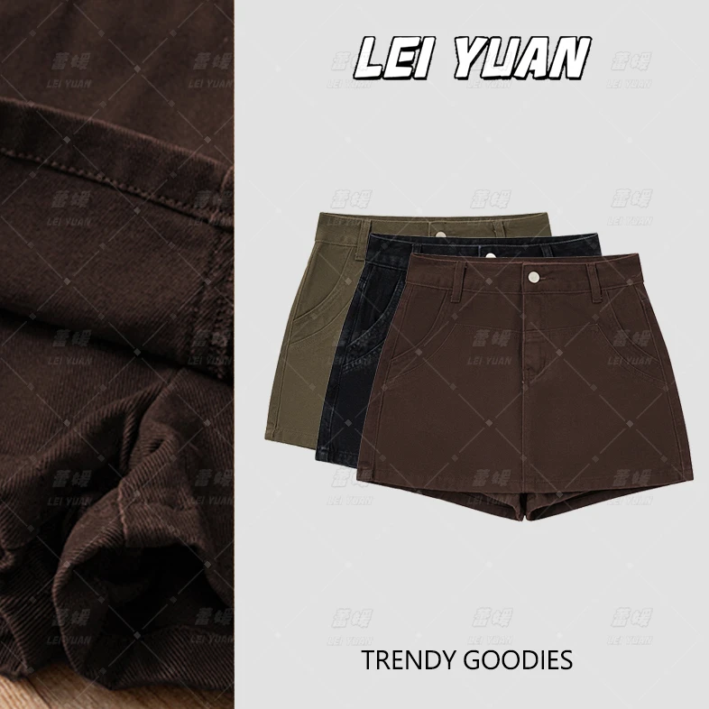 美式咖牛仔短裙女小个子2025早秋新款高腰显瘦a字多巴胺牛仔短裤