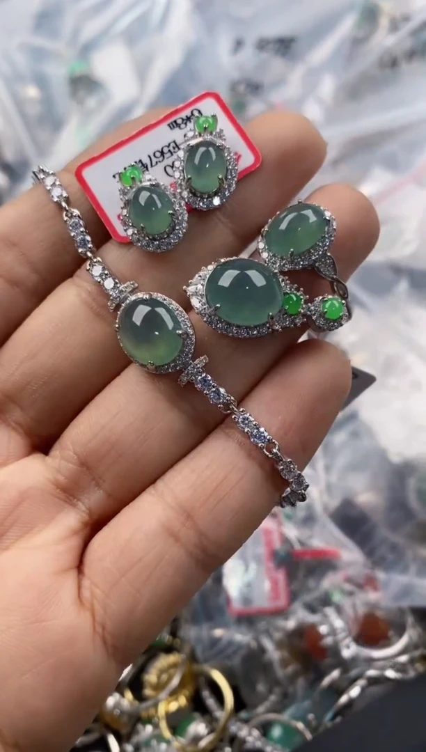 银S925镶嵌戒指翡翠999---7