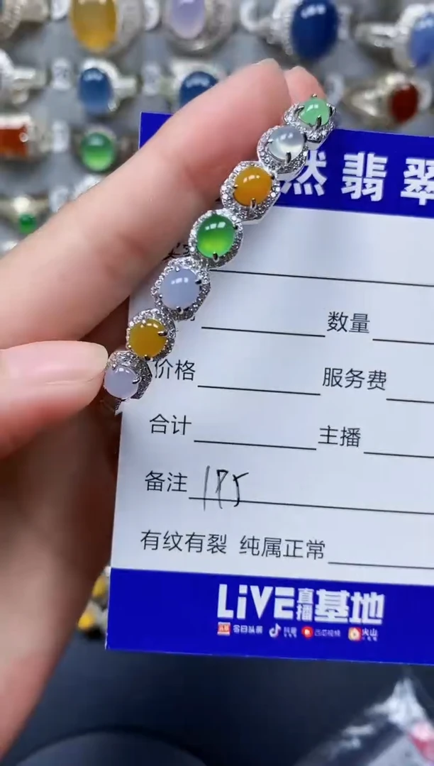 翡翠手镯银S925镶嵌195
