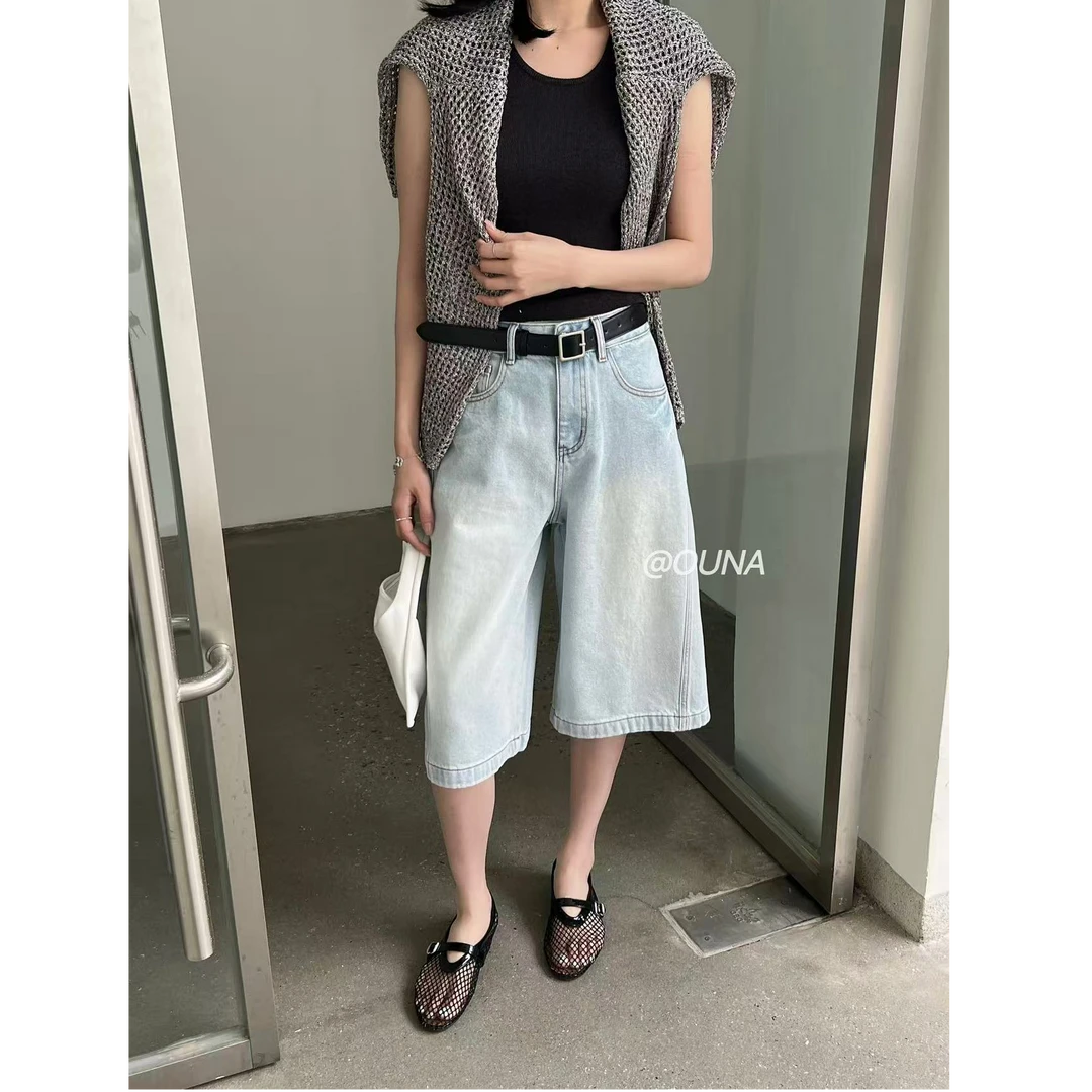 十三行OUNA-夏季福秒宽松牛仔中裤#5366