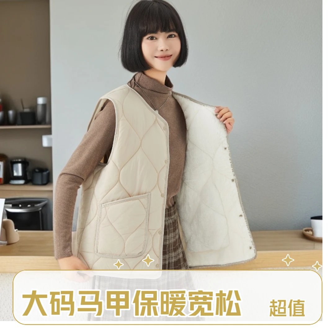 时尚大码棉马甲女秋冬加绒宽松保暖妈妈打底内搭内胆马夹背心坎肩