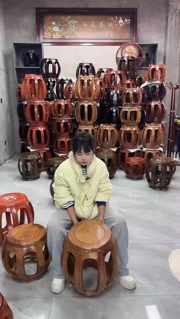 【闪购商品】花梨木类家具原木色大号鼓凳一对